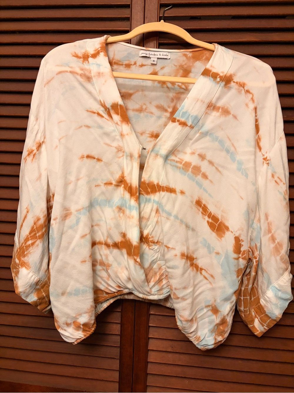 Young Fabulous & Broke Cream Tie-Dye Knotted Front Top with Rust & Light Blue
